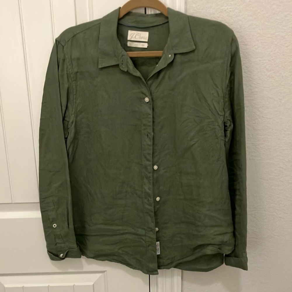 J. Crew Linen Forest Green Button-Down Shirt